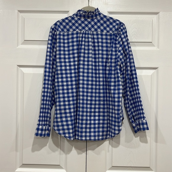J. Crew Blue and White Gingham Popover Blouse Womens Size 14 - Picture 8 of 9
